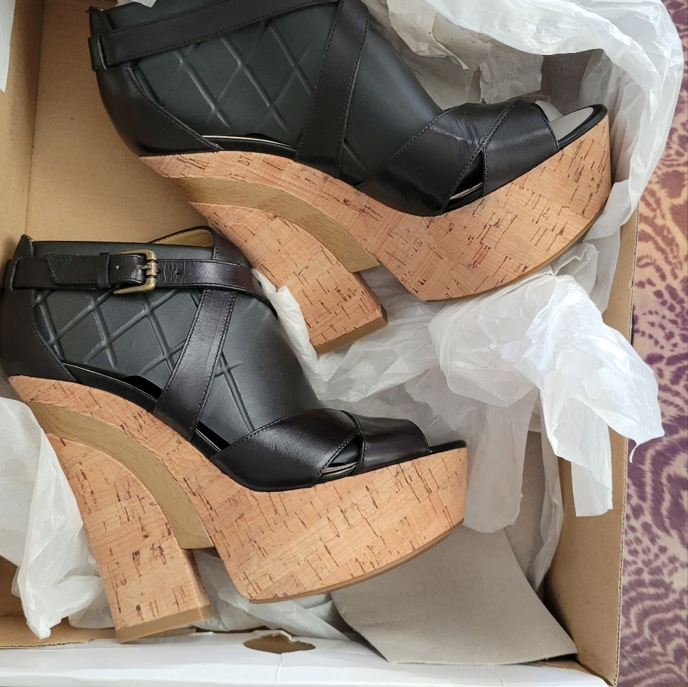 Black and cork platform shoes
